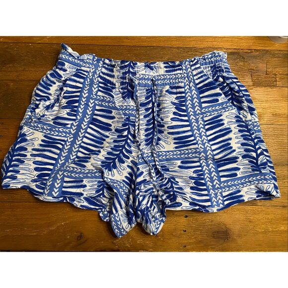 Loft Medium blue white linen shorts drawstring - Picture 1 of 7